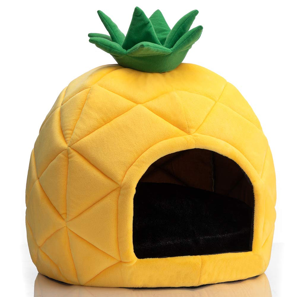 Hollypet Cozy Pineapple Bed front view invites cozy nap sessions.