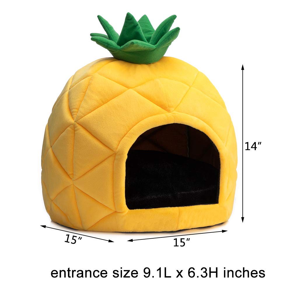 Hollypet Cozy Pineapple Bed side view shows compact, corner-friendly shape.