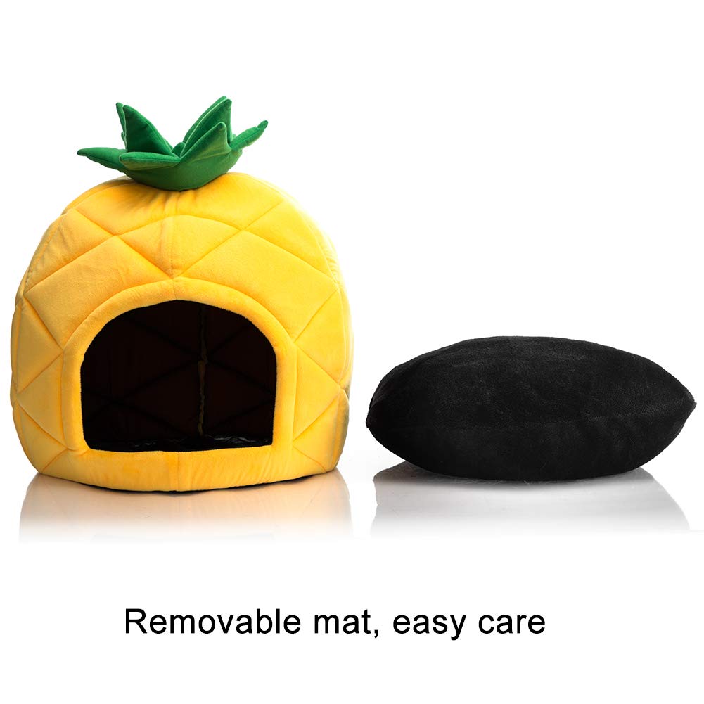 Hollypet Cozy Pineapple Bed yellow fabric close-up with cheerful texture and color.