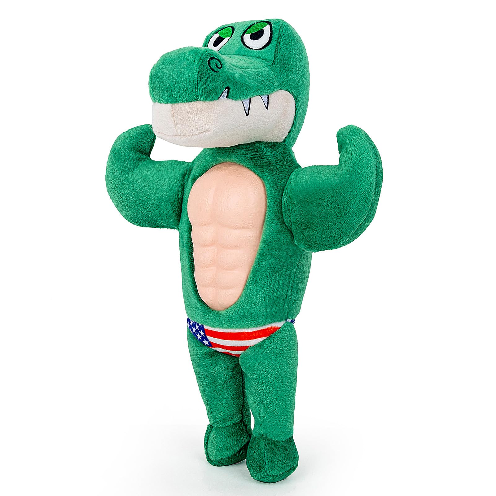 Hollypet crocodile plush toy closeup shows durable stitching for long-lasting play.