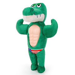 Hollypet crocodile plush toy closeup shows durable stitching for long-lasting play.