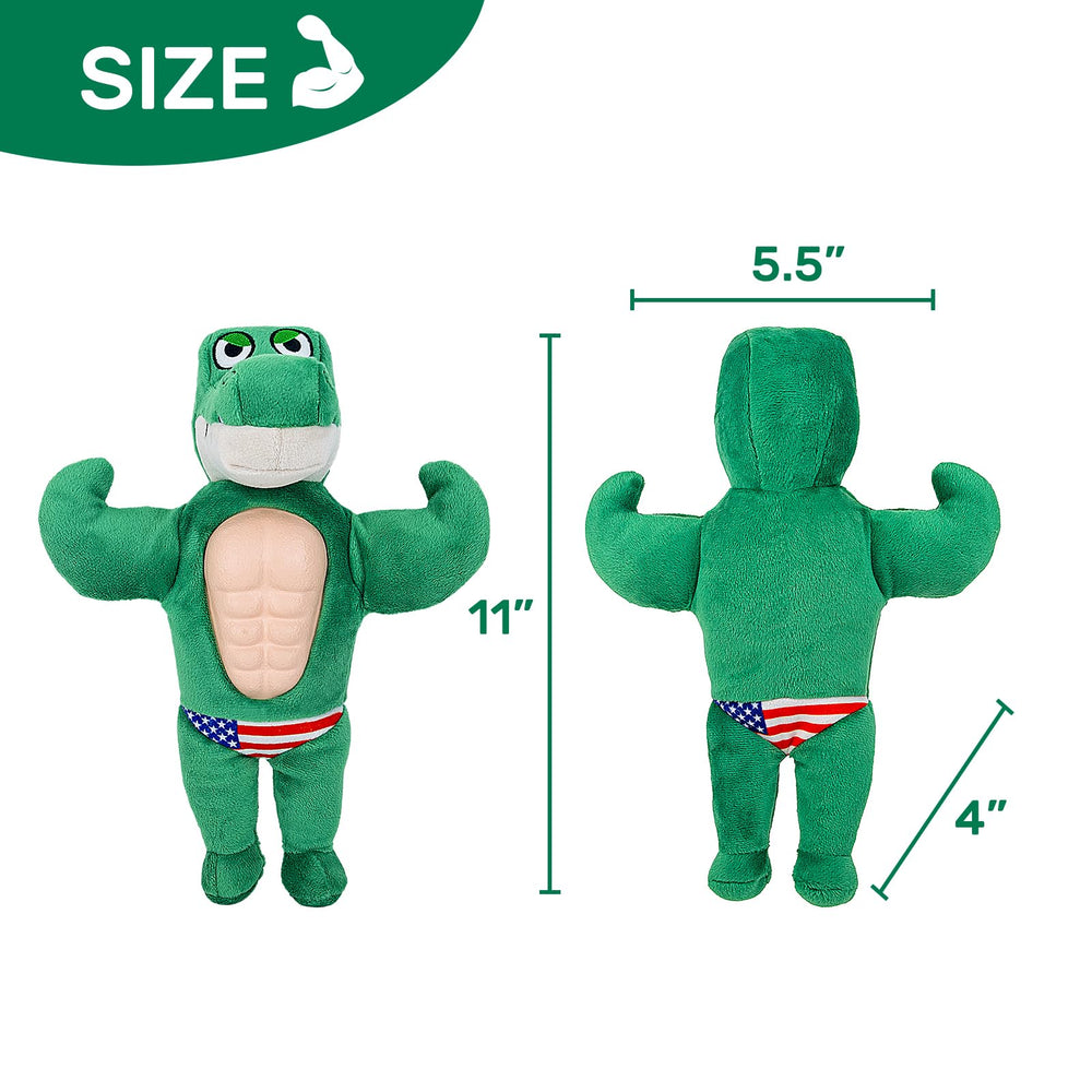 Hollypet crocodile plush toy durability closeup shows sturdy fabric built for rough chewers.
