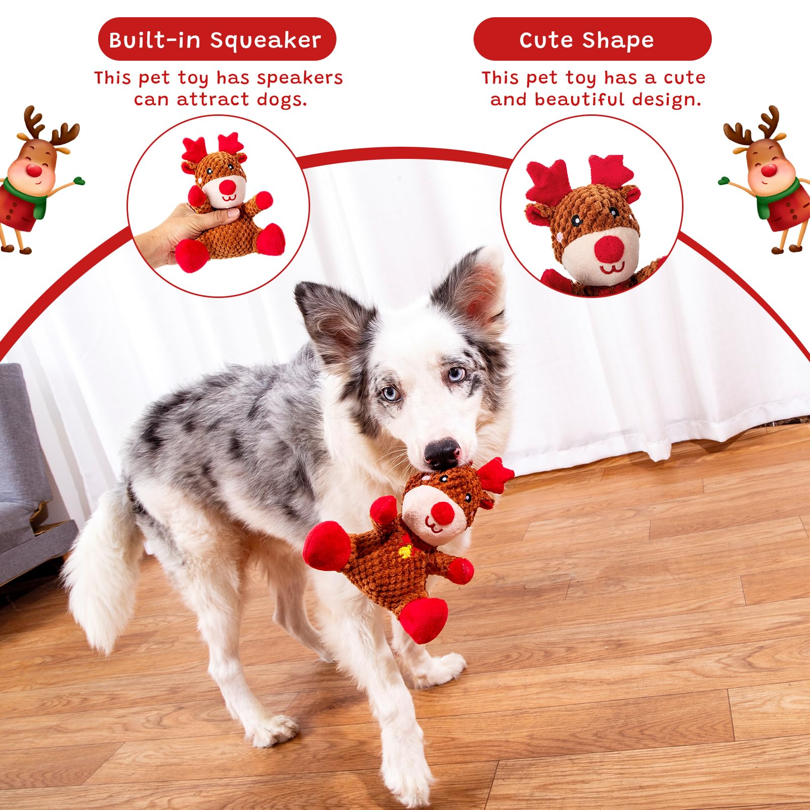 Hollypet Christmas Elk plush toy suitable for small to large dogs indoors