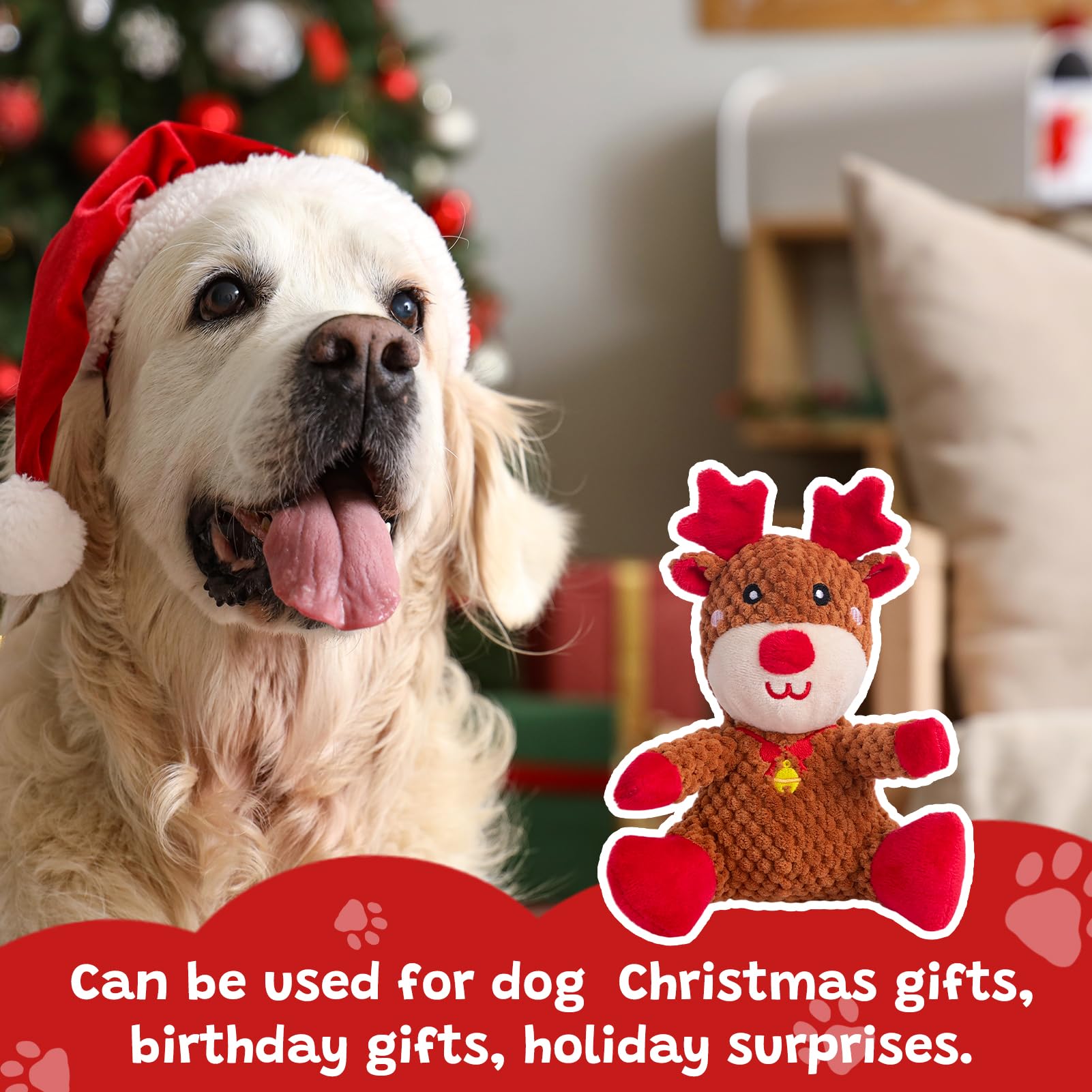 Hollypet puppy-safe plush elk toy for tossing, fetching, and chewing