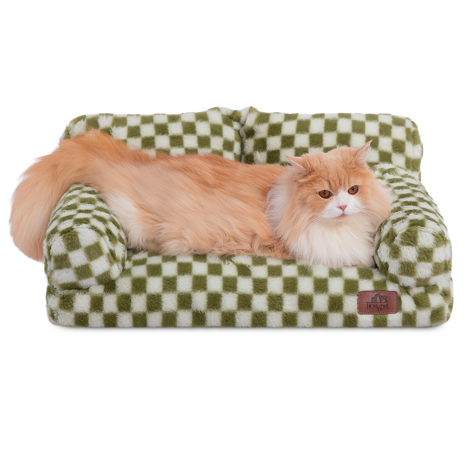 Hollypet Fluffy Plush Sofa Bed side angled view shows raised edge comfort
