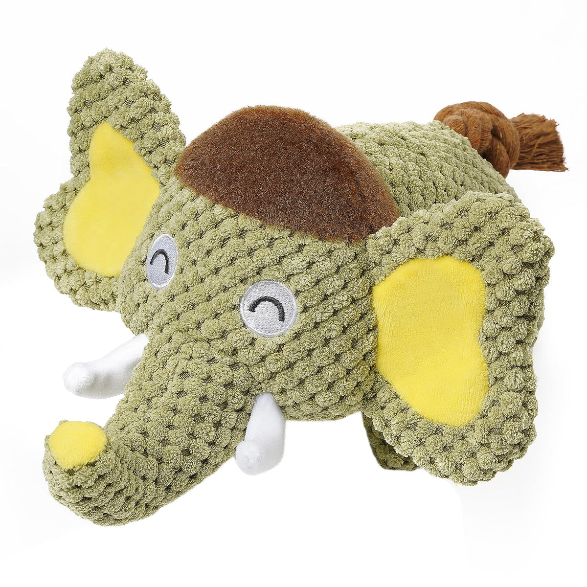 Hollypet green elephant plush toy closeup showing durable stitching for safe play