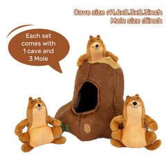 Hollypet mole puzzle toy image showing miniature moles burrowing for mental stimulation
