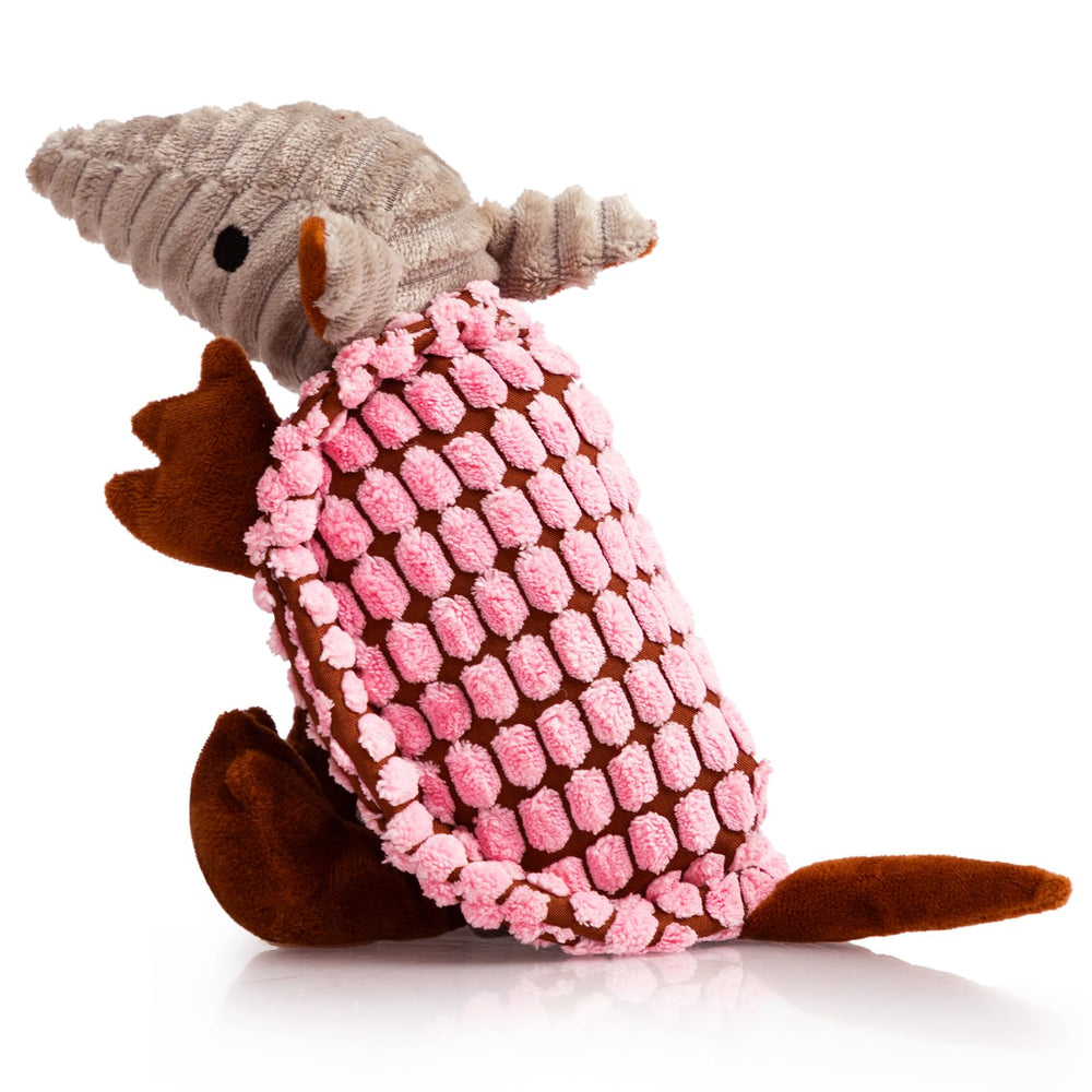 Hollypet plush armadillo squeaky toy pink 8in ideal for interactive play and gum massage.