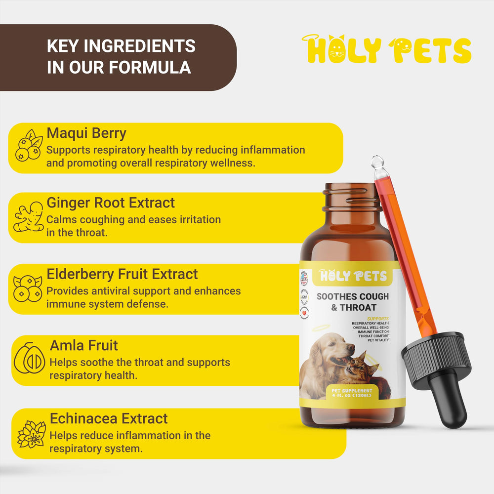 Holy Pets cough medicine drops for easy dosing and relief.