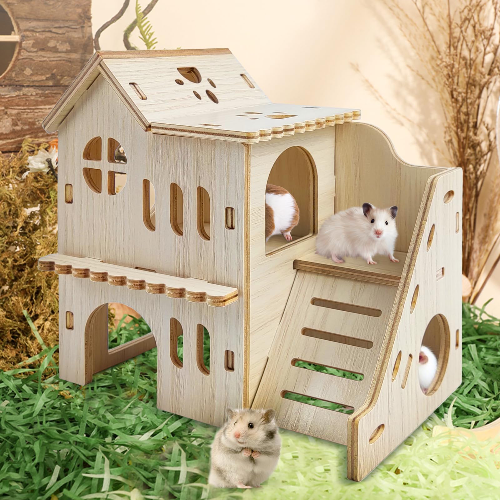 Holyenten hamster hideout maze-entries demonstrates space-saving design for compact cages.