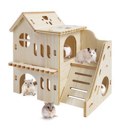 Holyenten hamster hideout wooden-house emphasizes natural finish for safe, splinter-free exploration.