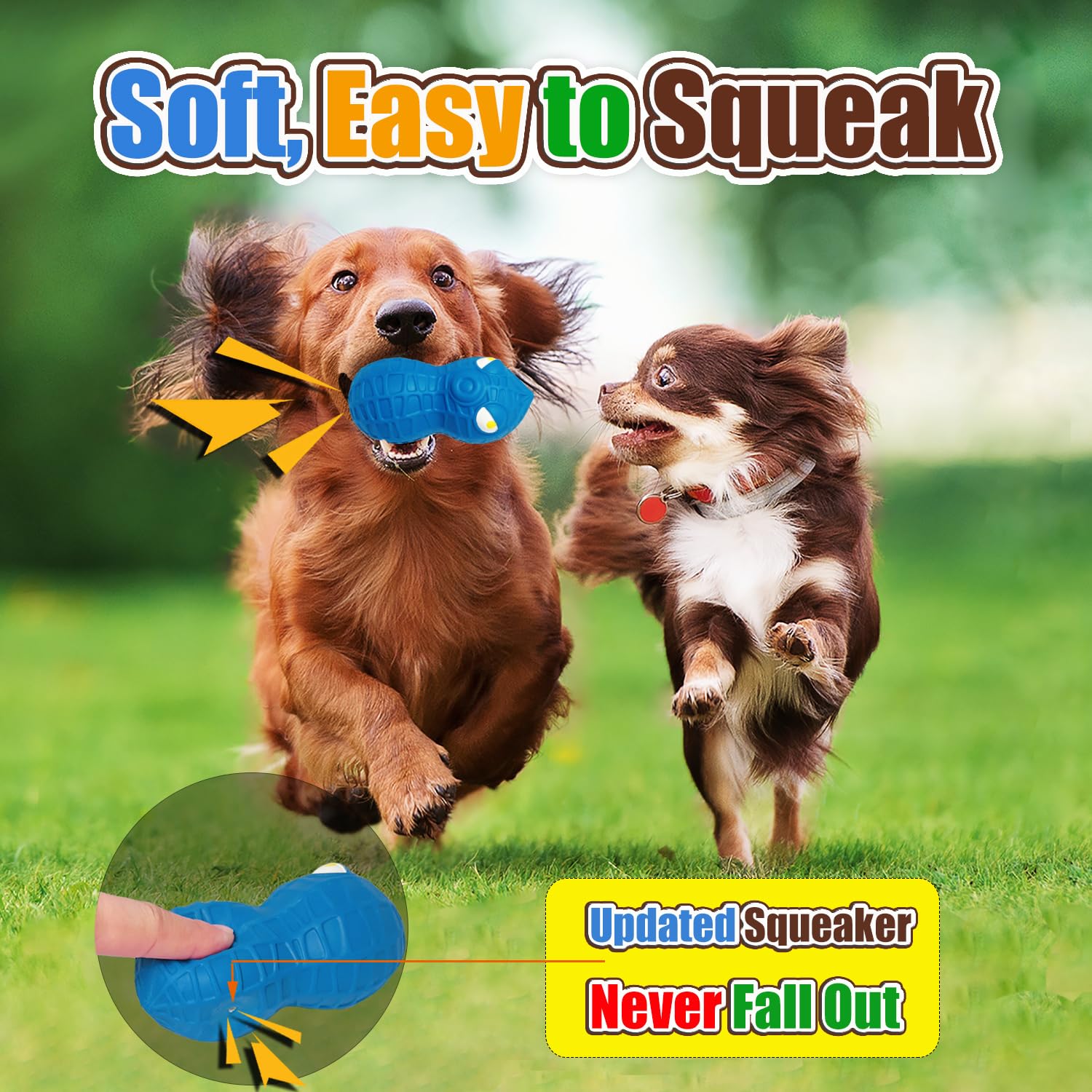HOLYSTEED colorful-squeaky-dog-toy vibrant bounce aids engagement during indoor-outdoor play.