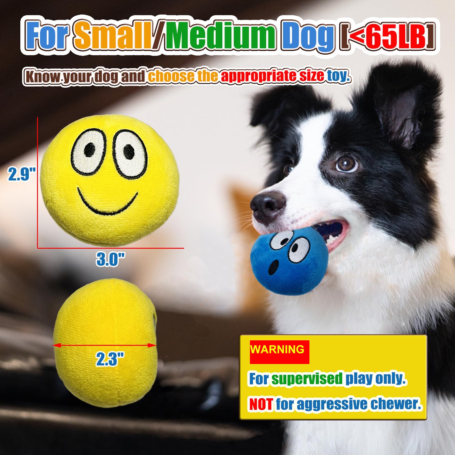 HOLYSTEED Squeaky Dog Ball soft plush material photo emphasizes gentle teeth-safe fabric.