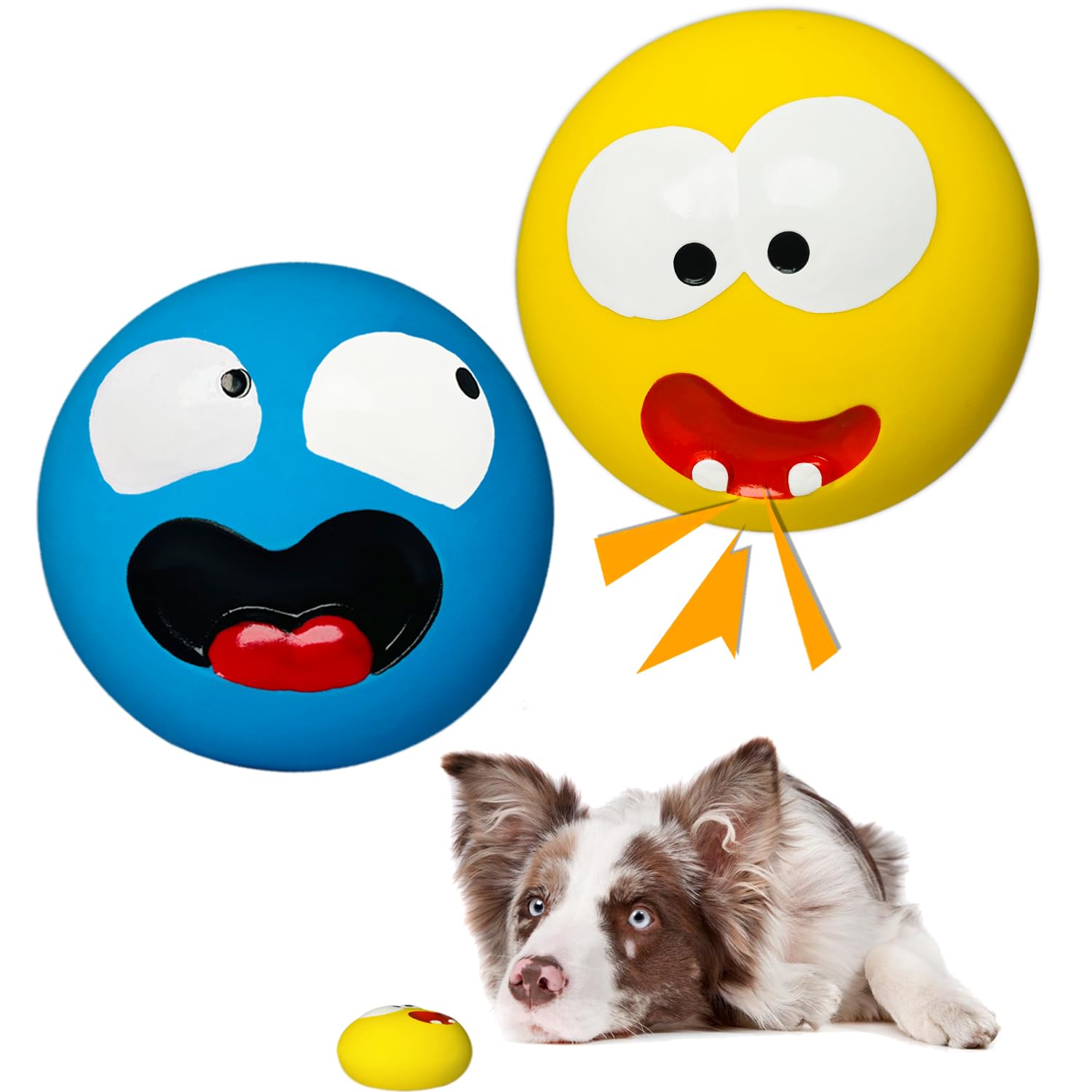 HOLYSTEED squeaky dog toy ball with a smile for interactive play