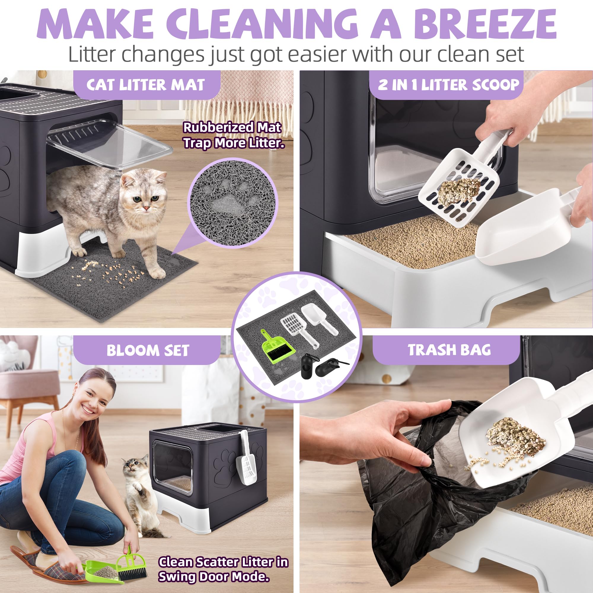 Homagico purple enclosed box with cleaning attachments for quick maintenance