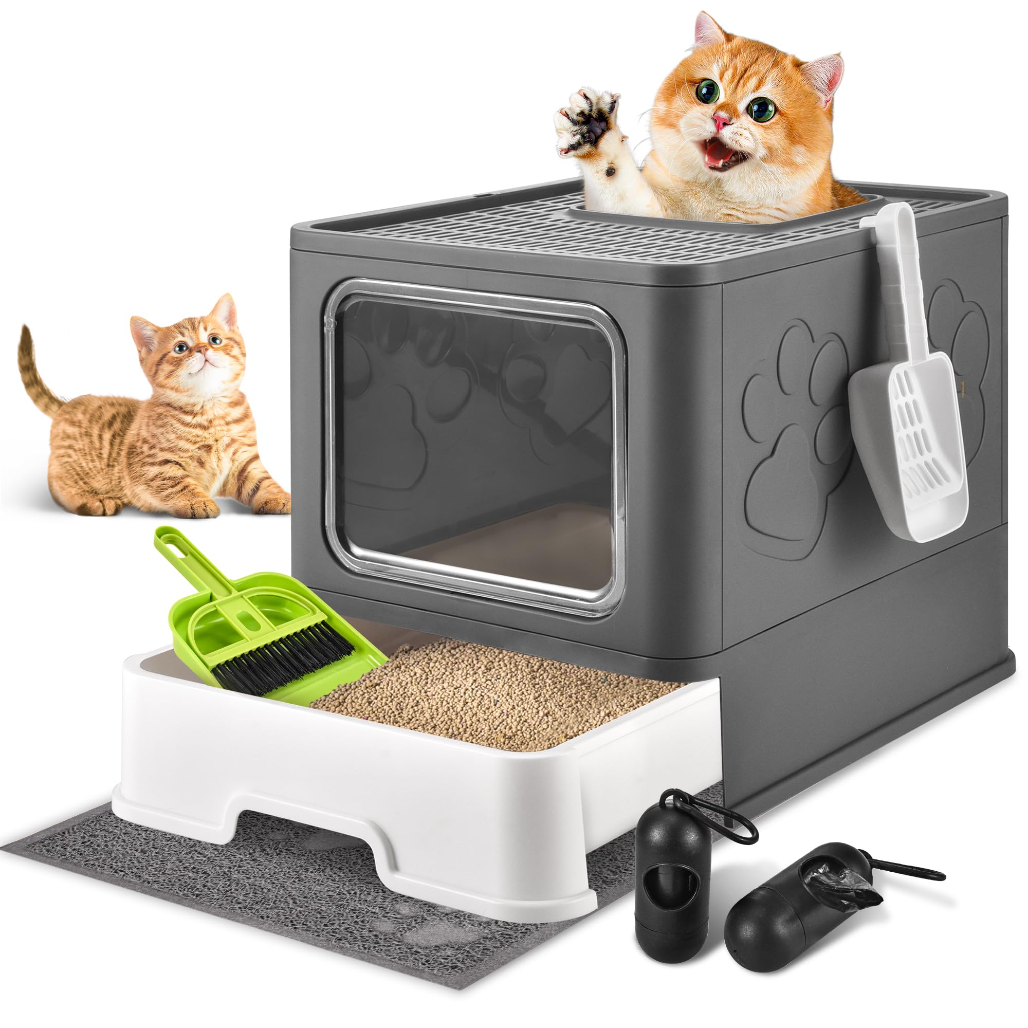 HOMAGICO cat litter box foldable drawer open for easy cleaning and spacious use