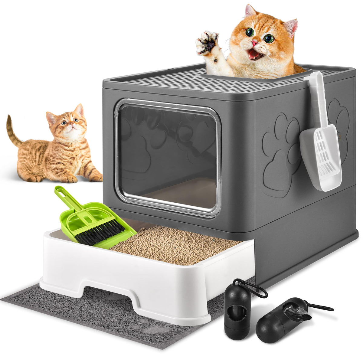 HOMAGICO cat litter box foldable drawer open for easy cleaning and spacious use