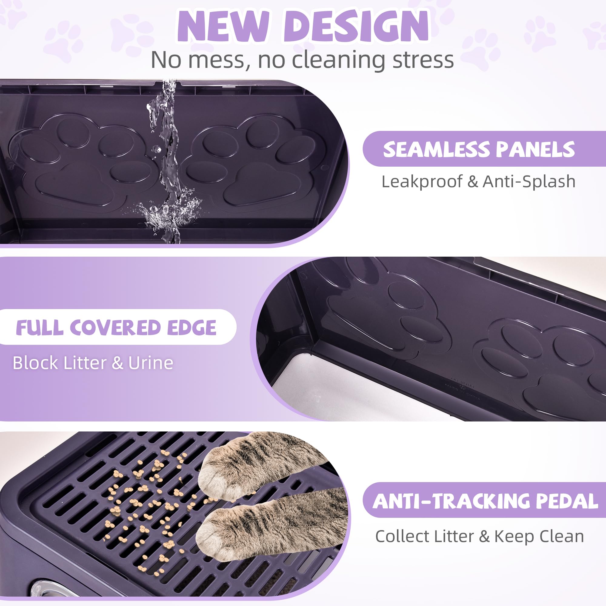 Homagico purple enclosed litter box design aids odor control