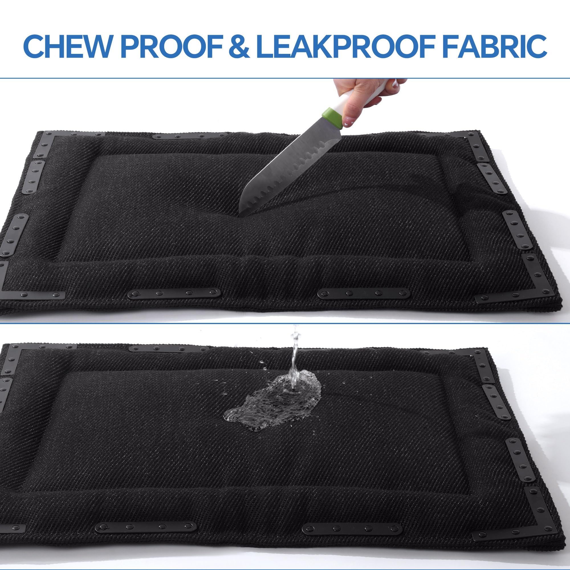 HOMBYS bed waterproof fabric closeup showcases liquid repellent surface for spills and muddy paws.