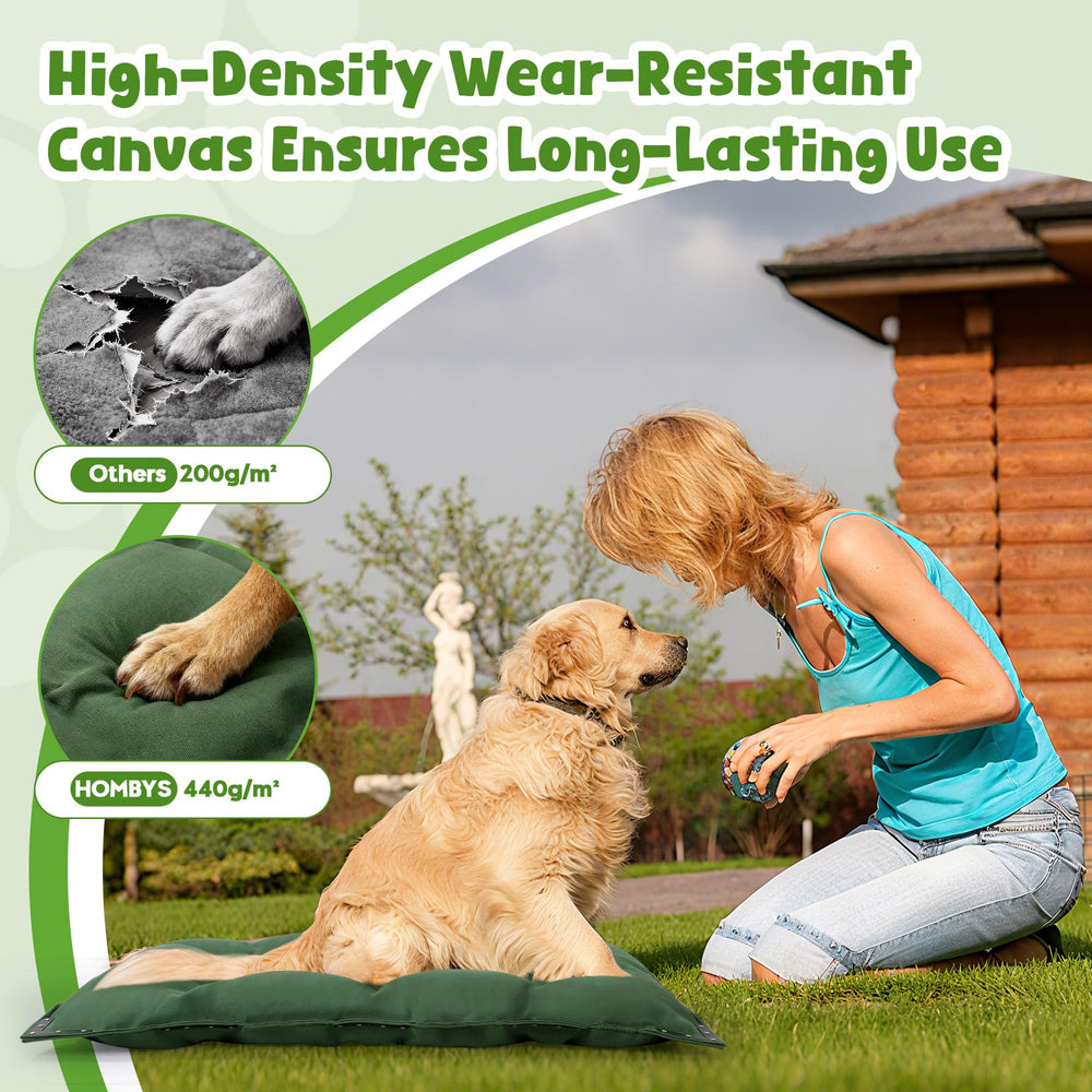 HOMBYS durable canvas outdoor dog bed with metal rivets detail, reinforced seams for durability.