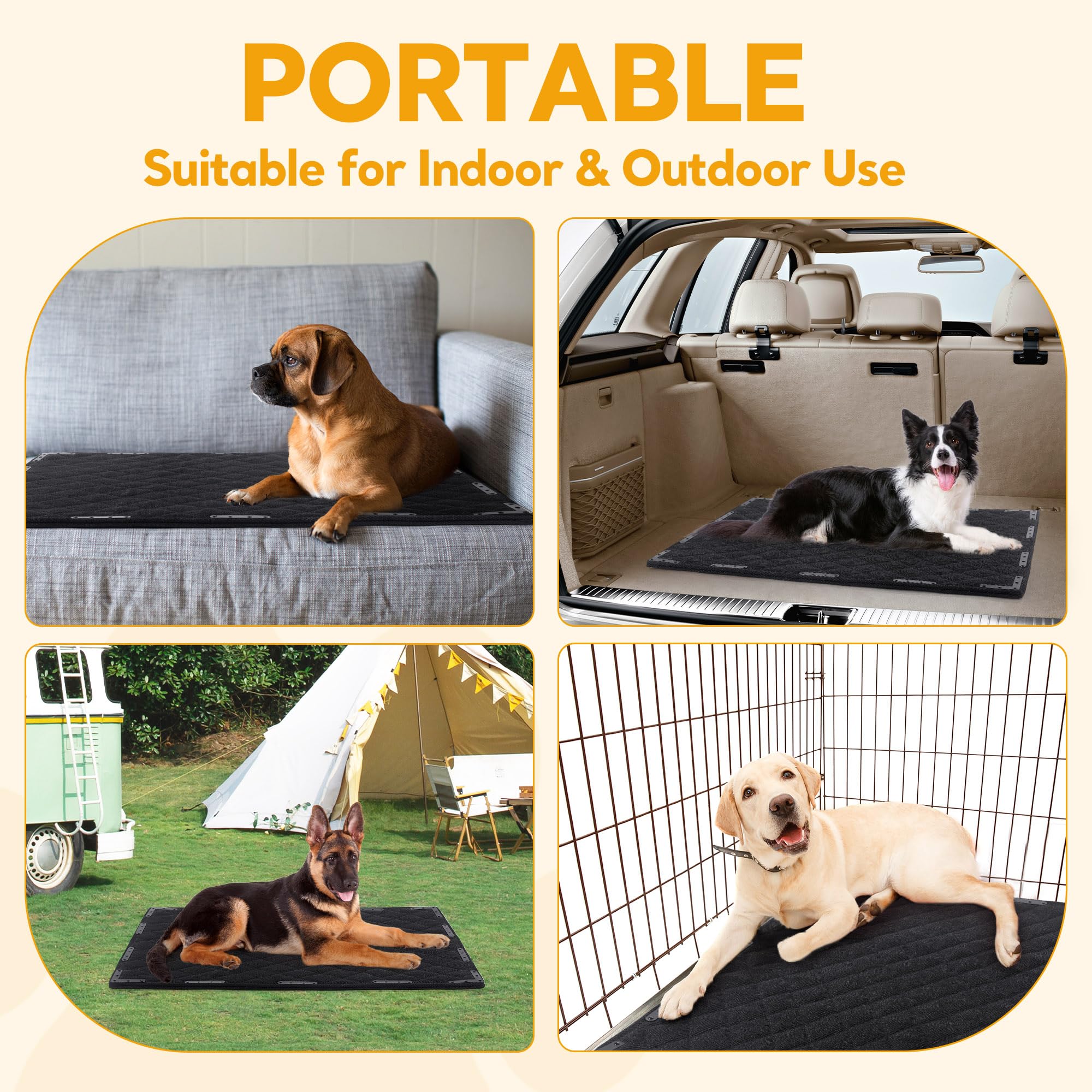 HOMBYS travel-friendly foldable dog bed mat packs compactly for car trips and camping.