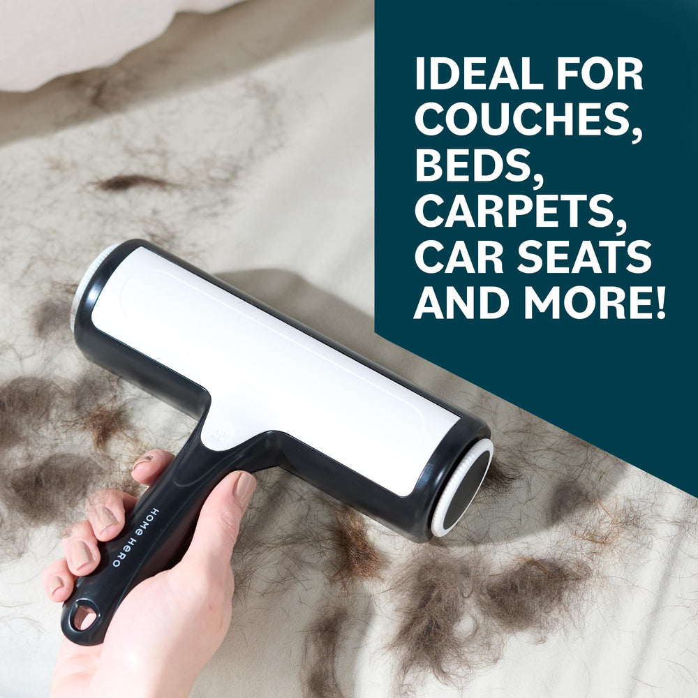 Home Hero Pet Hair Remover Tool uses static cleaning power on fabrics and carpets