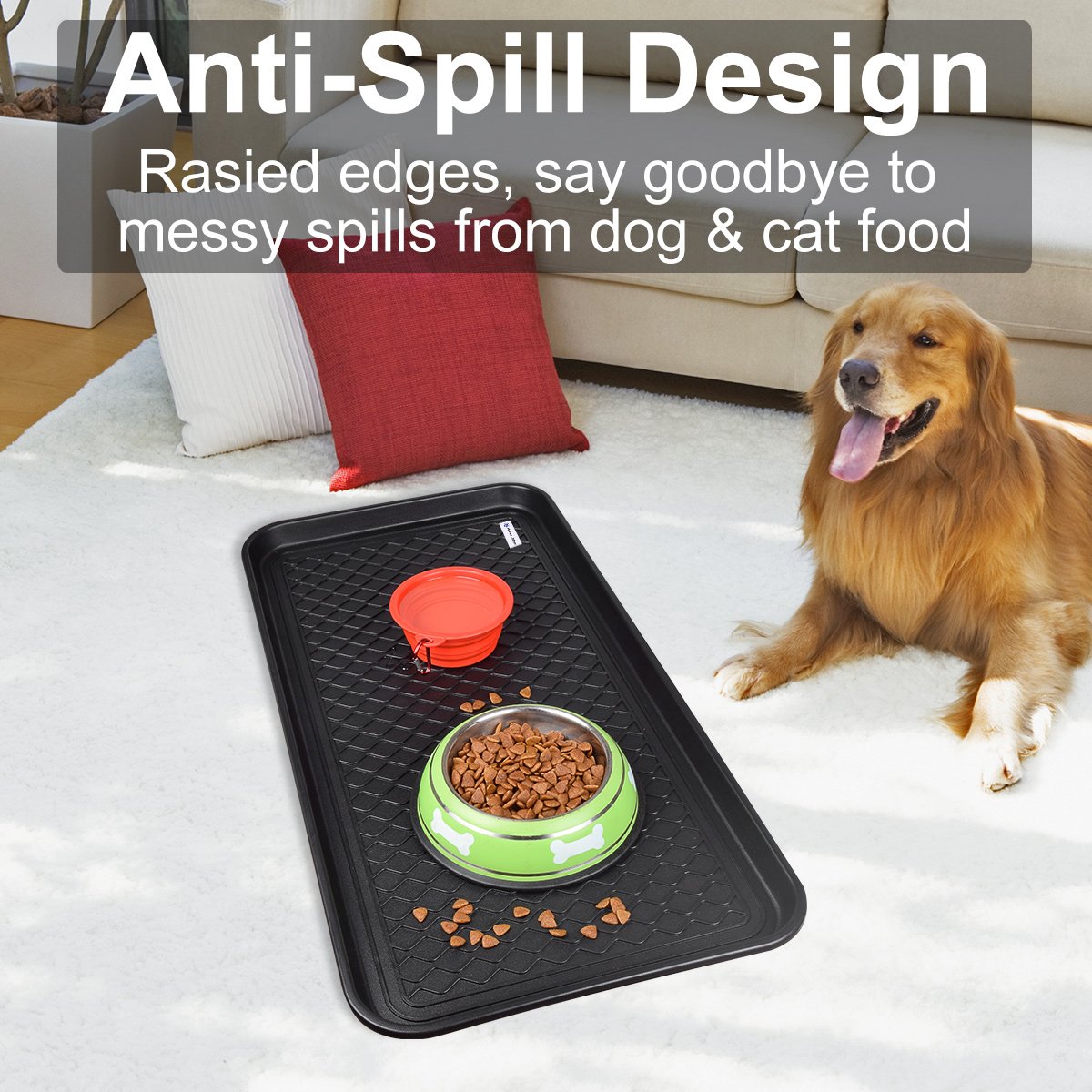 Home-Man raised-edge containment emphasizes spill control for pets