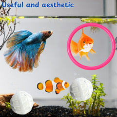Homedy Crafts Betta Ring pink filter balls in action suggest cleaner water dynamics.