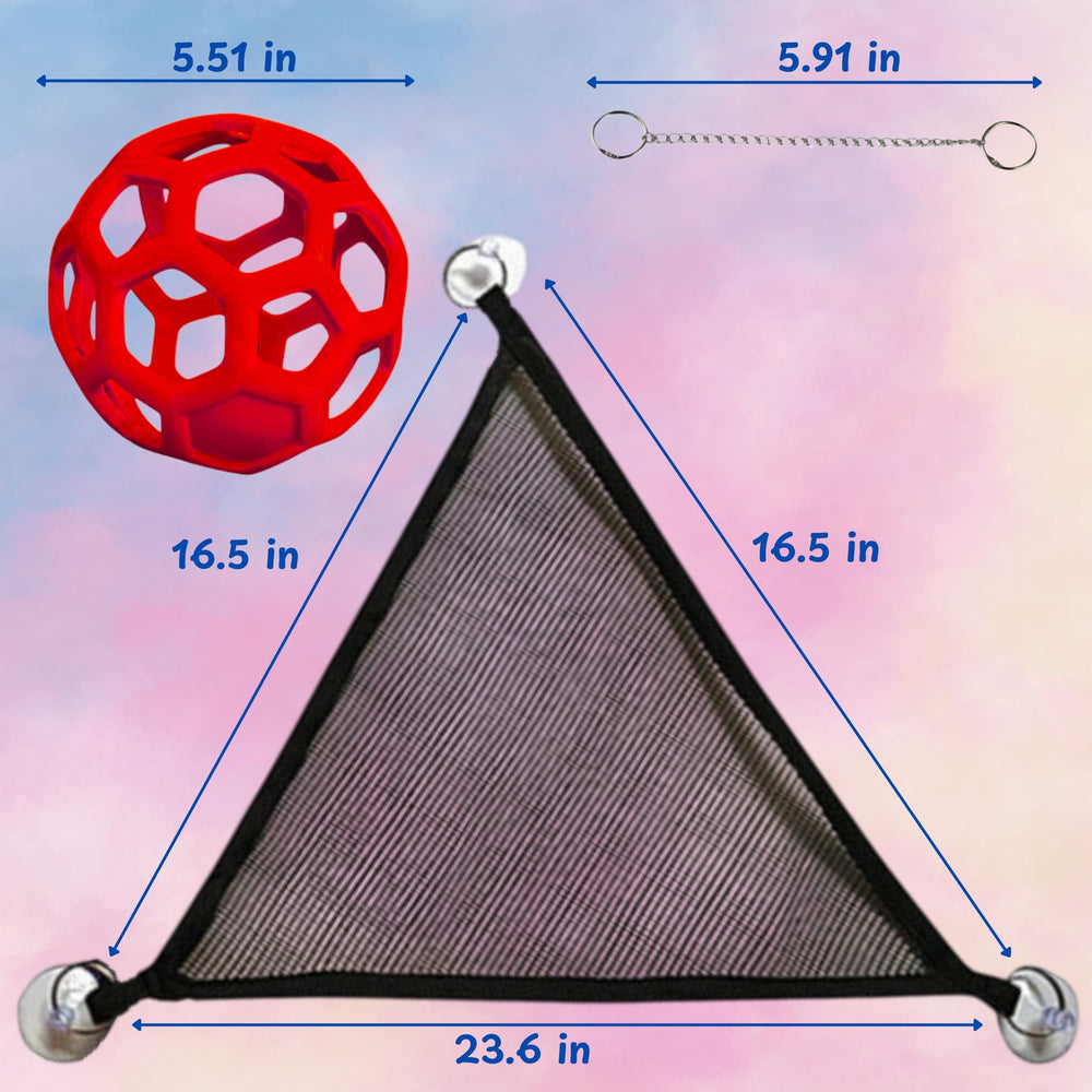 Homedy Crafts jungle gym ball with chain red enables versatile climbing routes in terrarium.