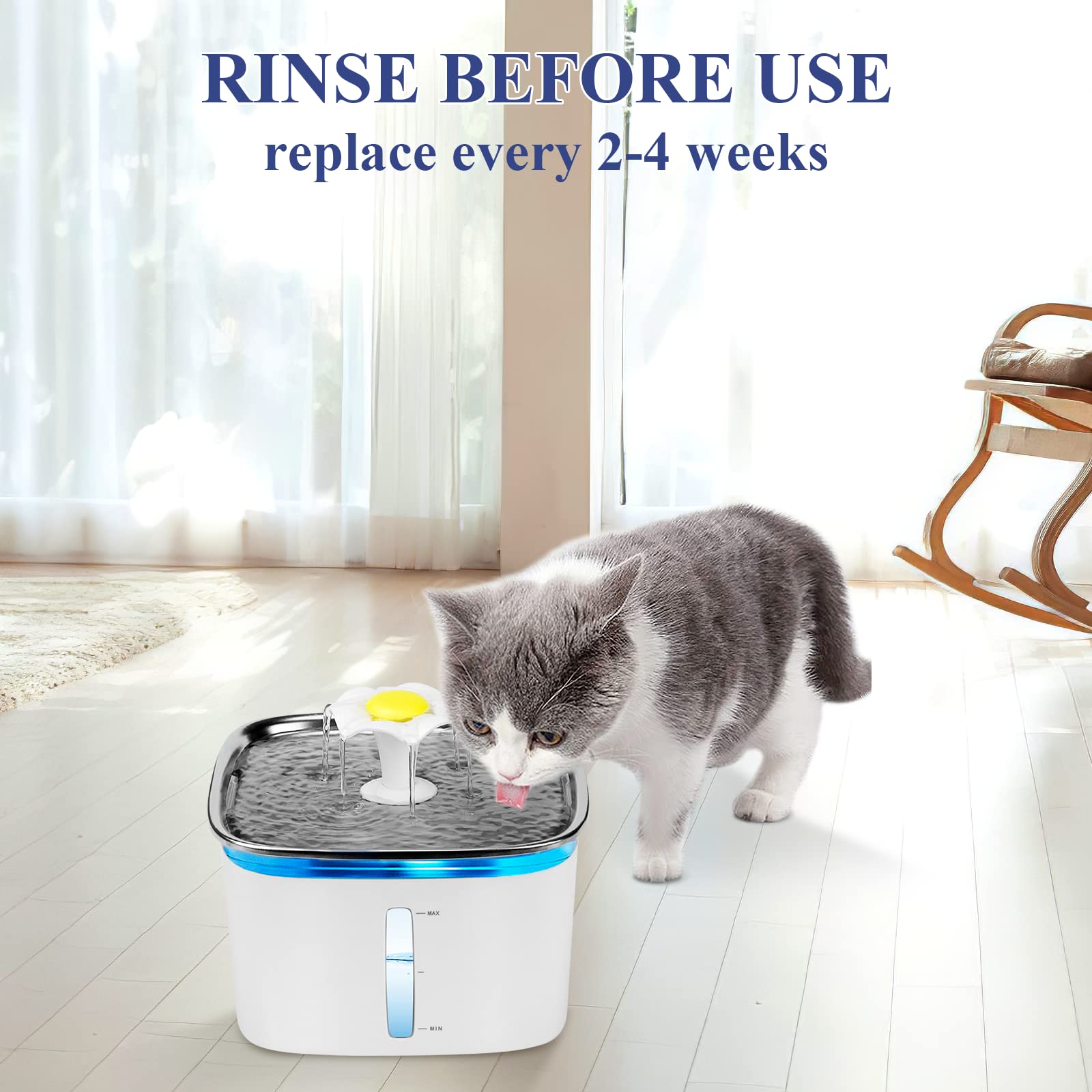 HomeFio cat fountain filter installation view guiding easy replacement.
