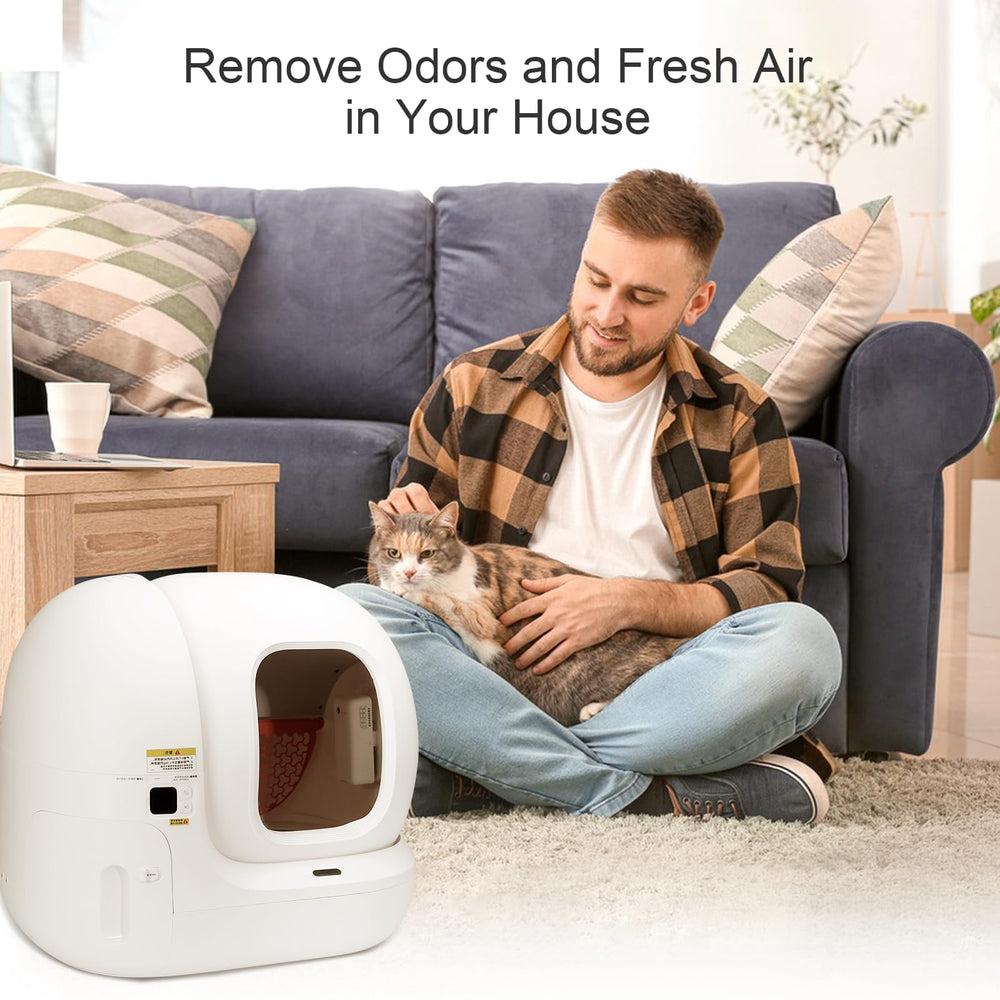 Six-pack bundle displayed with PuraMax unit in background shows ongoing odor control.