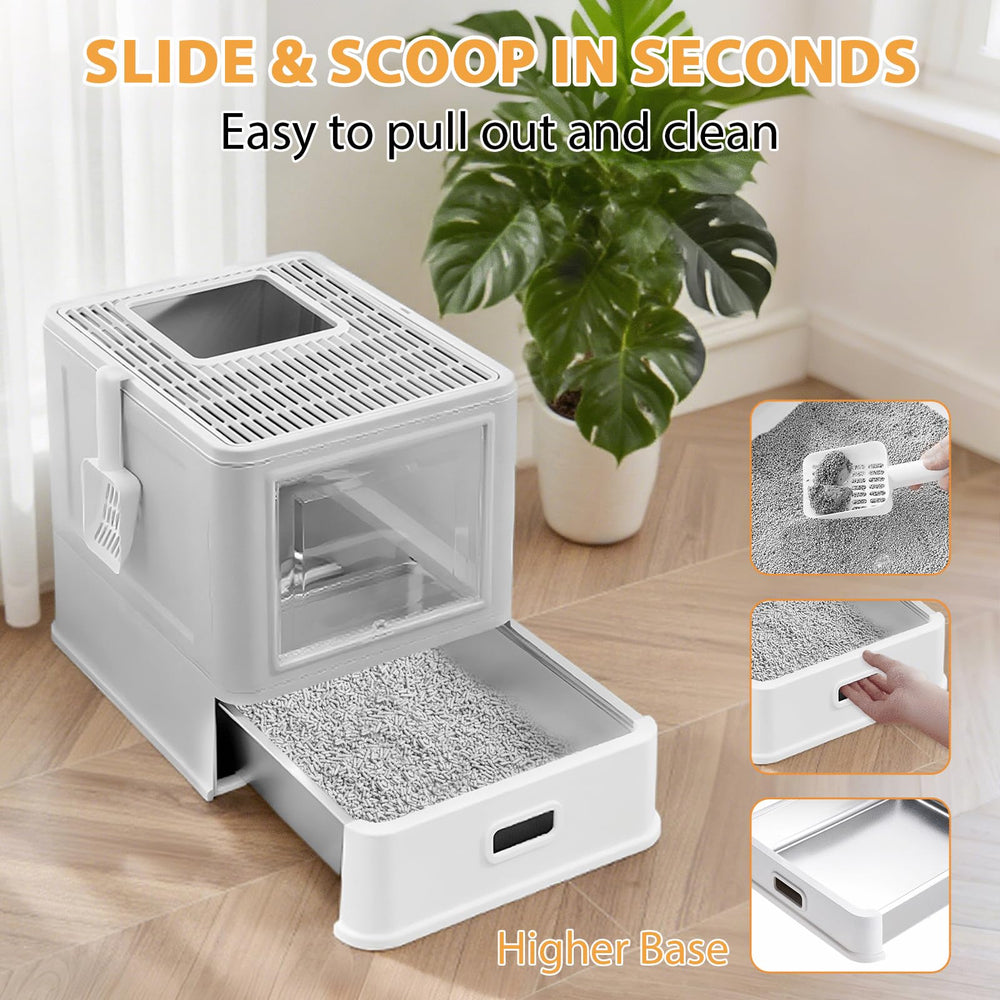 Homegroove foldable litter box collapsed for storage demonstrates space-saving design