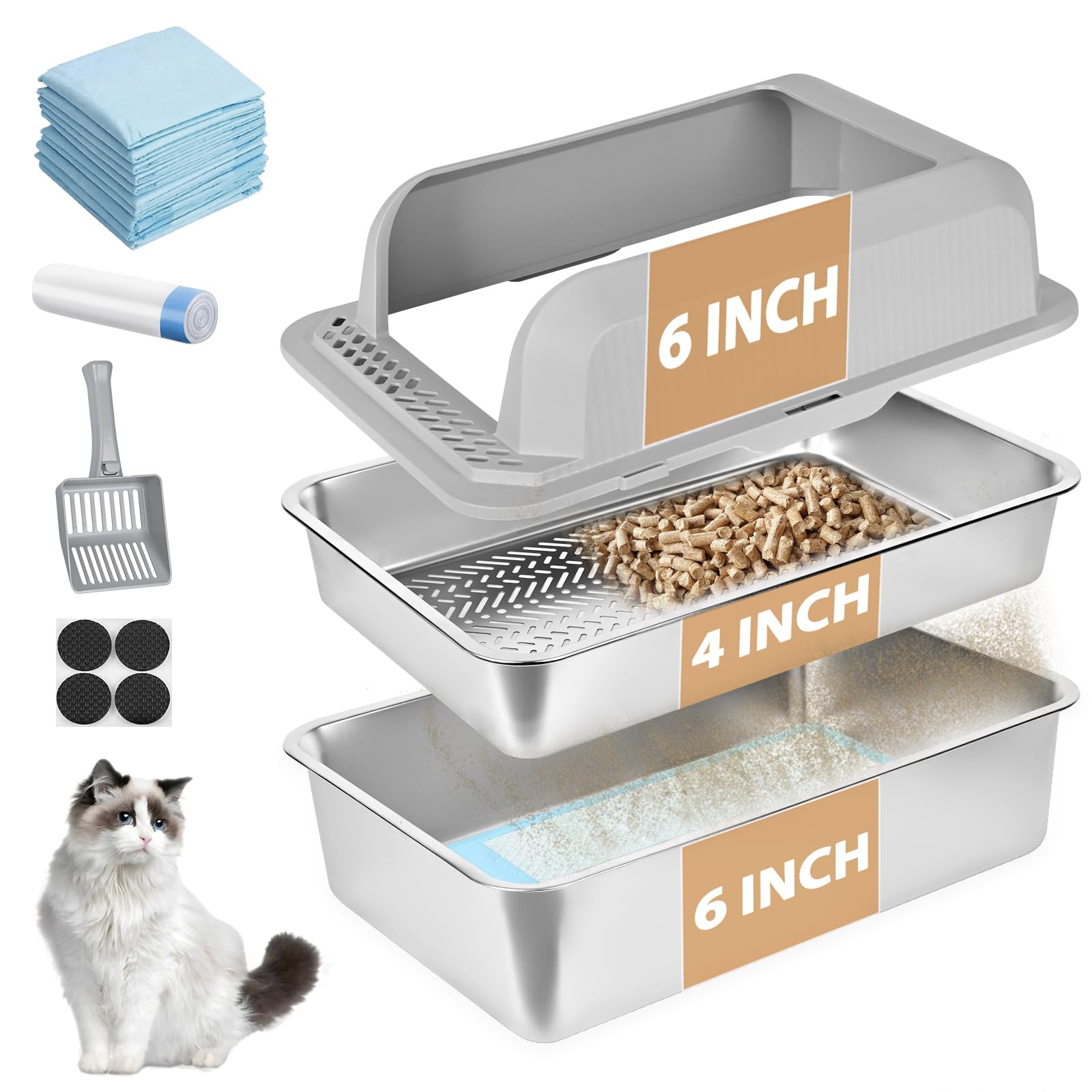 Homegroove stainless steel sifting litter box for pine pellets with easy waste separation