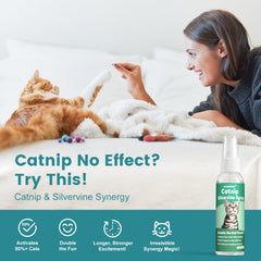 HomeHom Catnip Spray Silvervine spritz-action demonstrating extended play and calm energy