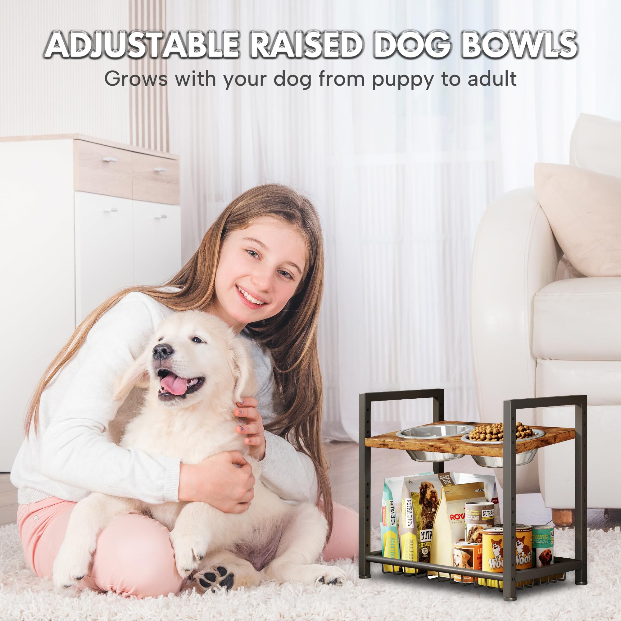 Homeiju easy-assembly dog bowl stand speeds setup and keeps feeding area neat.
