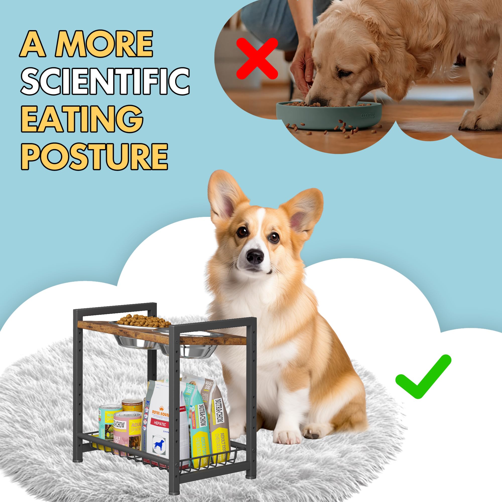 Homeiju 12.7 inch height elevates bowls for tall breeds and older pets.