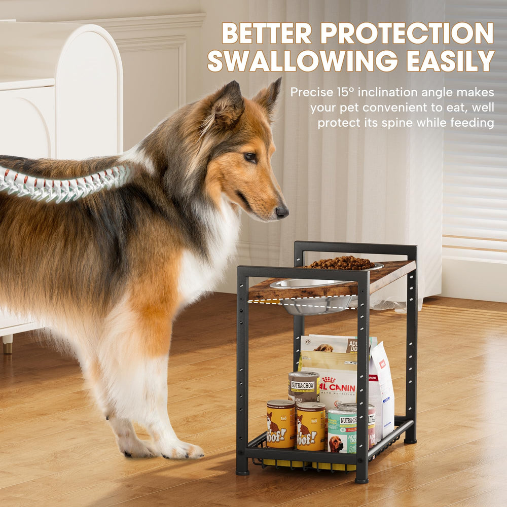 Homeiju 7 inch height stand keeps meals within easy reach for growing pups.