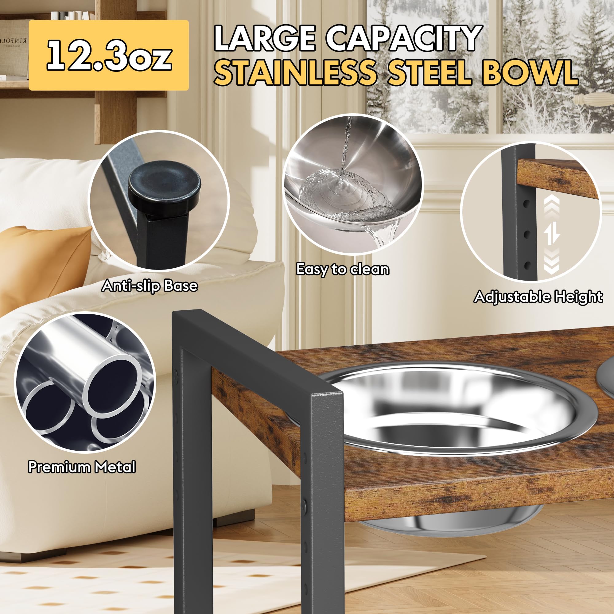 Homeiju 8 inch height stand provides upright feeding for larger cats and dogs.