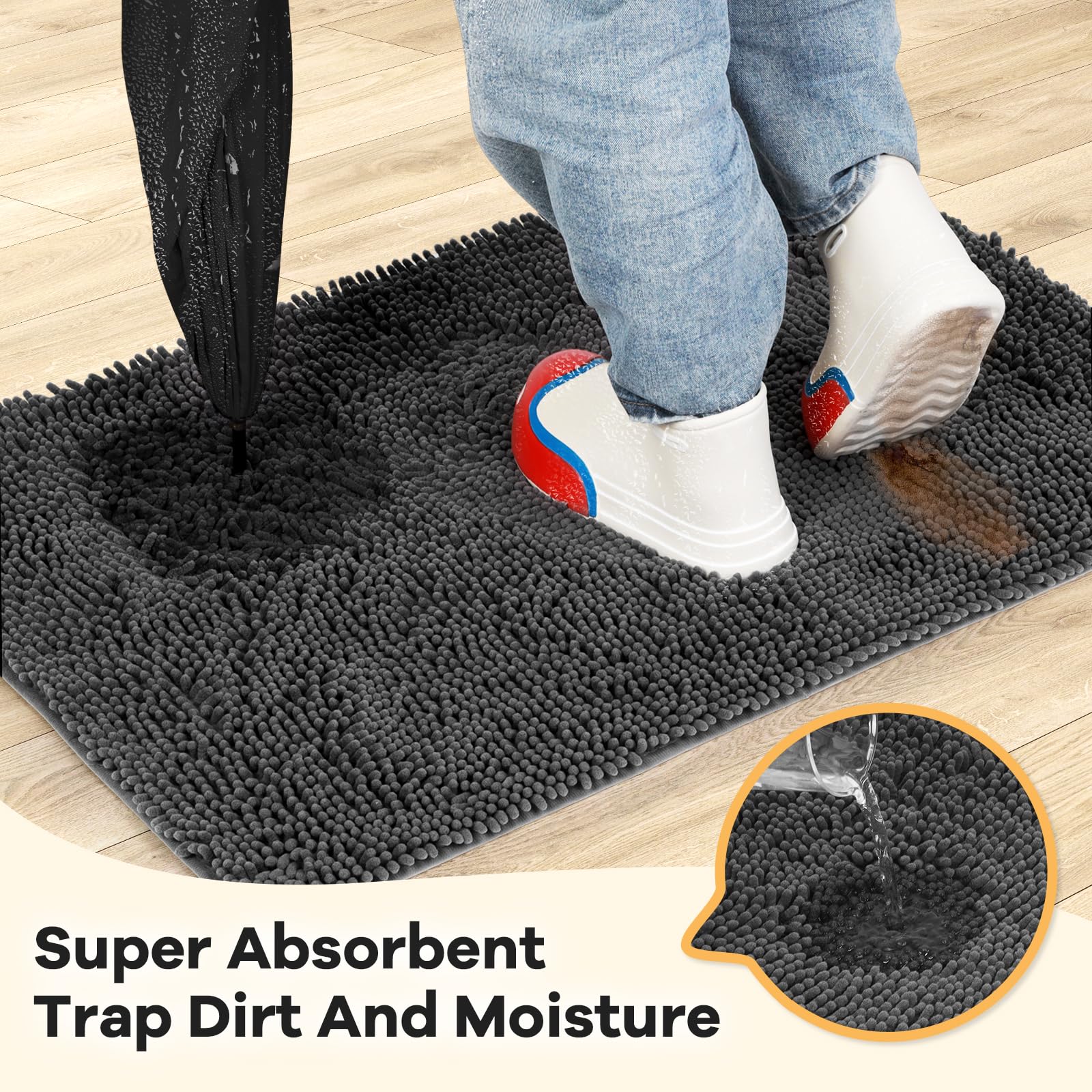 HOMEK chenille entryway rug with plush surface offers paw comfort.