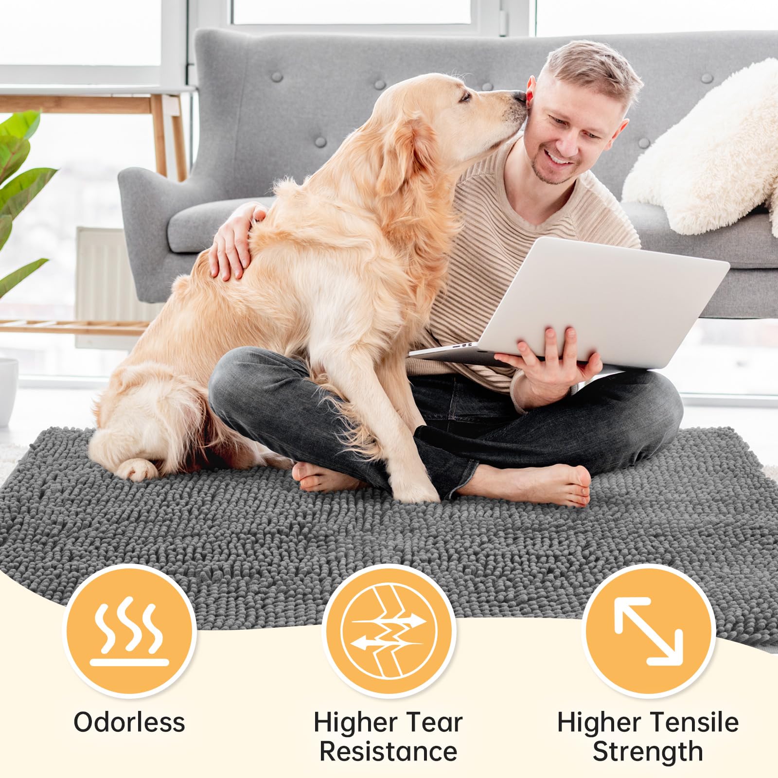HOMEK indoor outdoor dog mat ideal near doors for mess containment and quick dry.