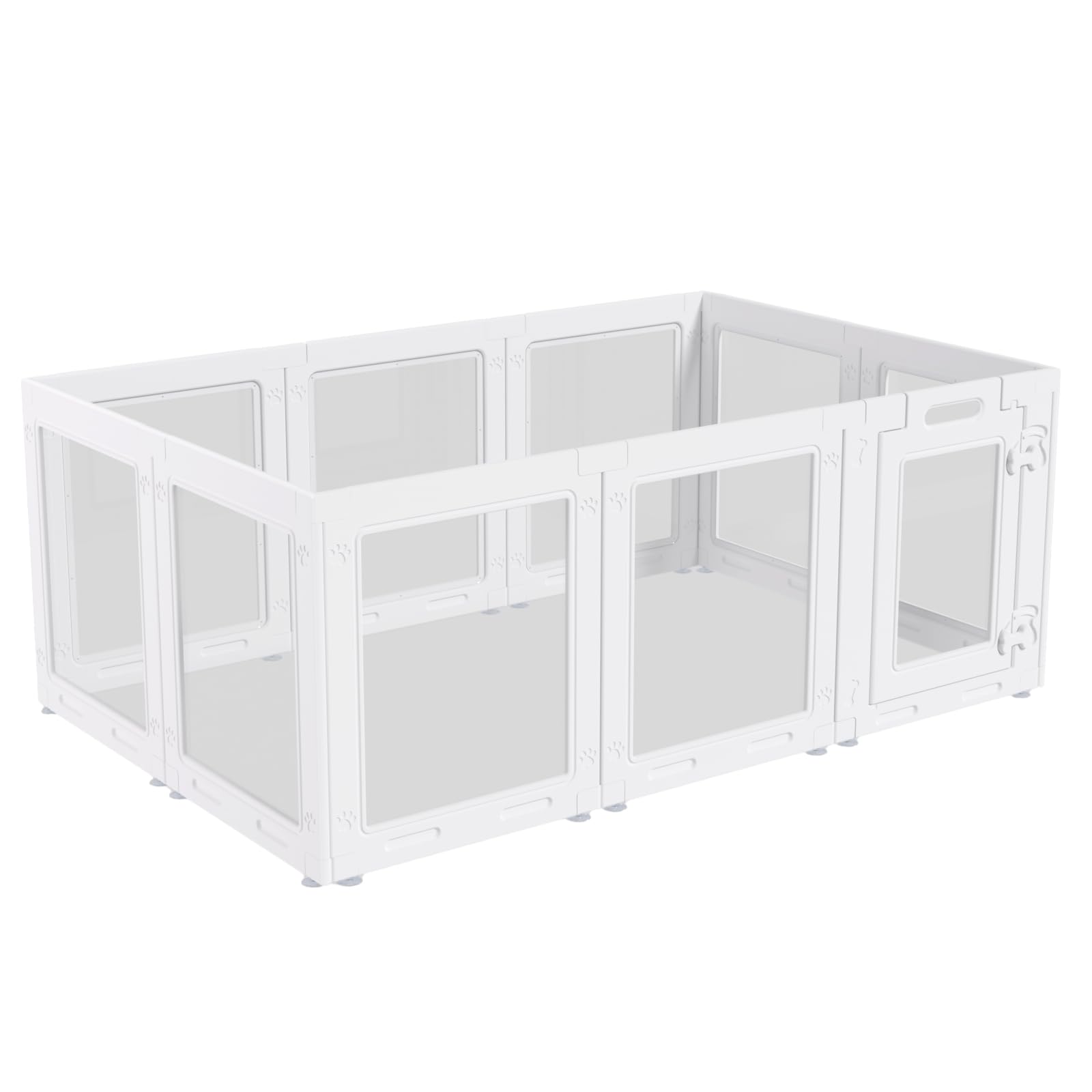 Homelio clear acrylic dog playpen configuration setup supports multiple shapes for room layouts.