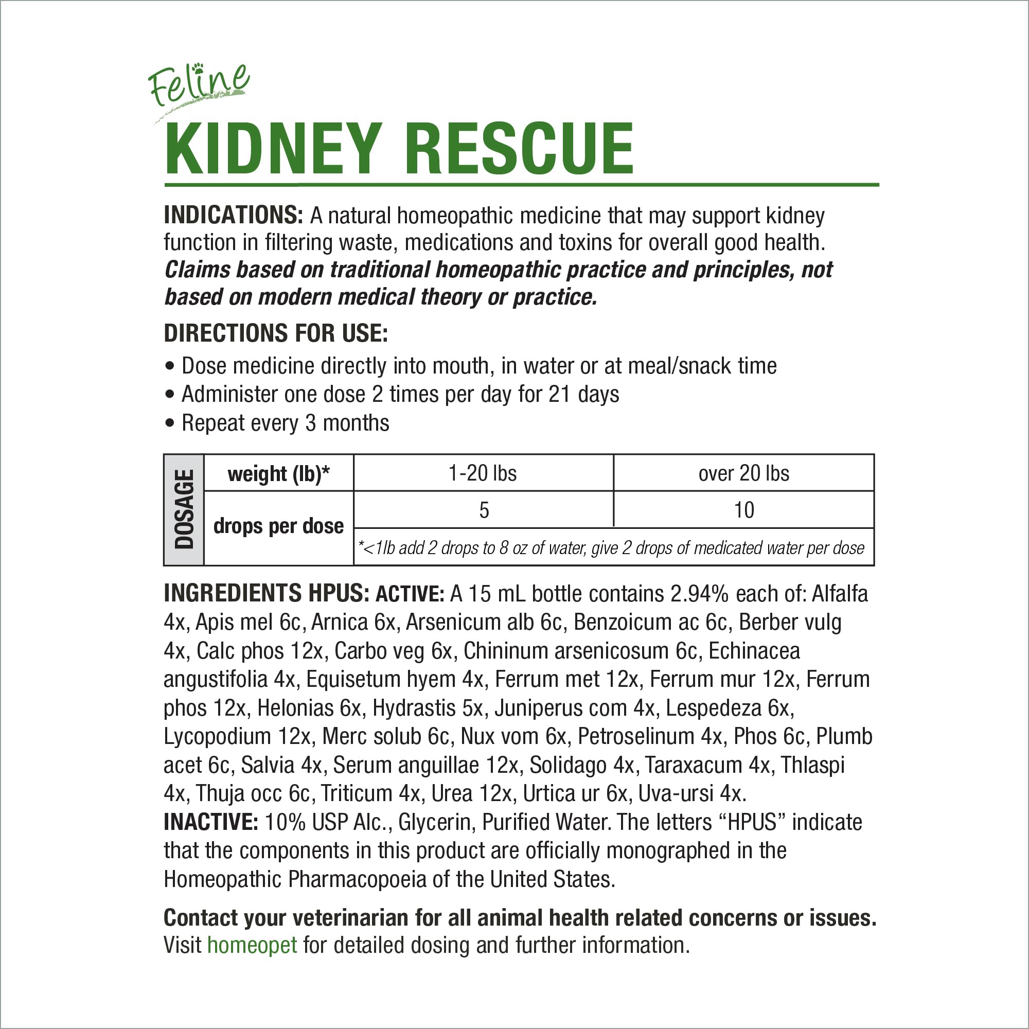 HomeoPet Feline Kidney Rescue, en agua, opción suave de administración