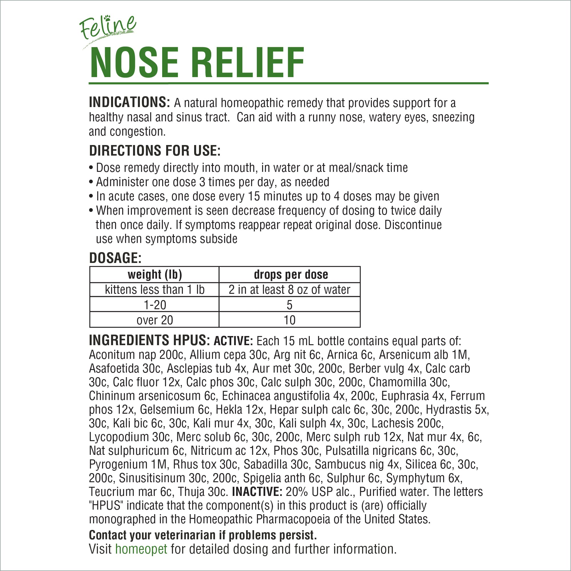 HomeoPet Feline Nose Relief kit suitable for kittens to seniors