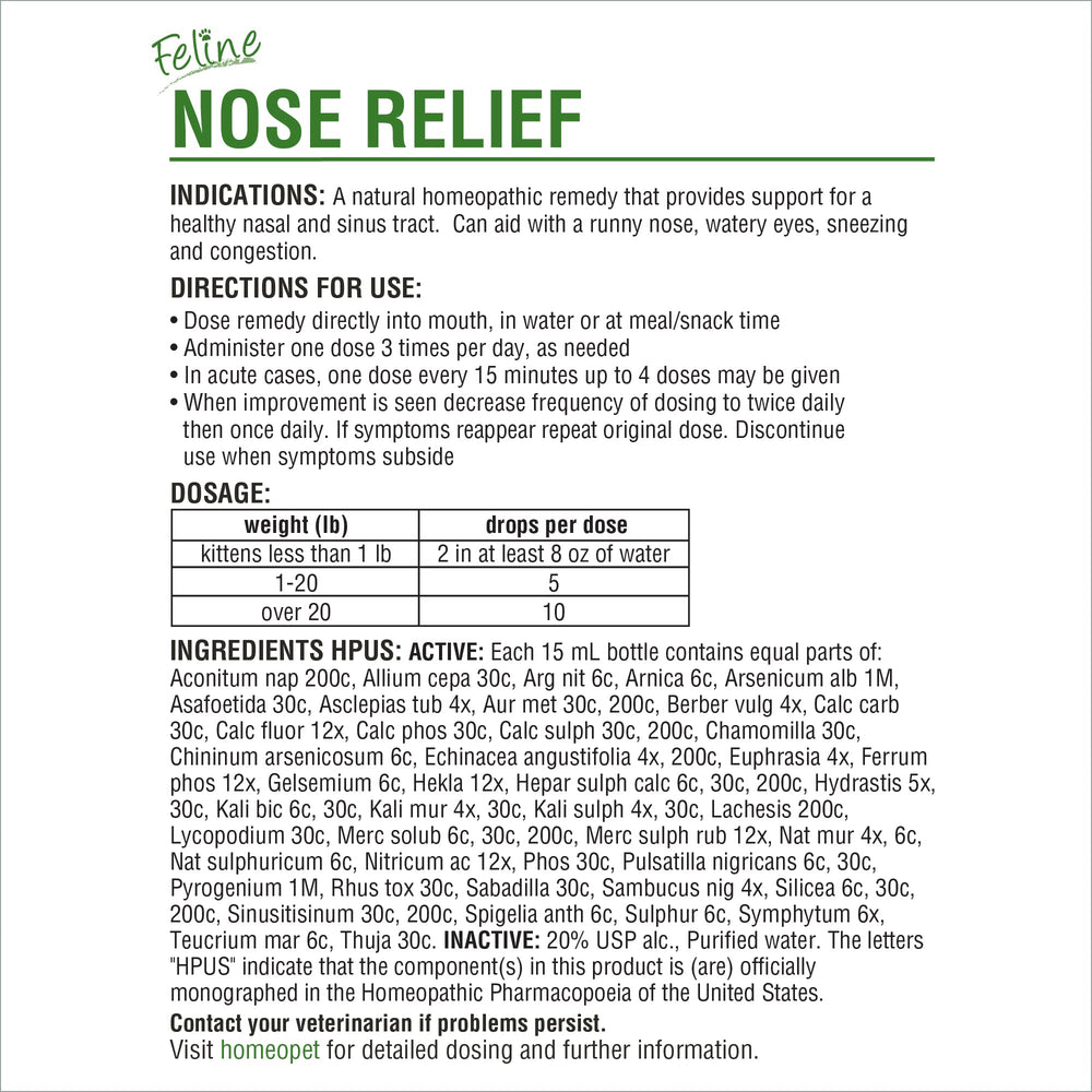HomeoPet Feline Nose Relief kit suitable for kittens to seniors