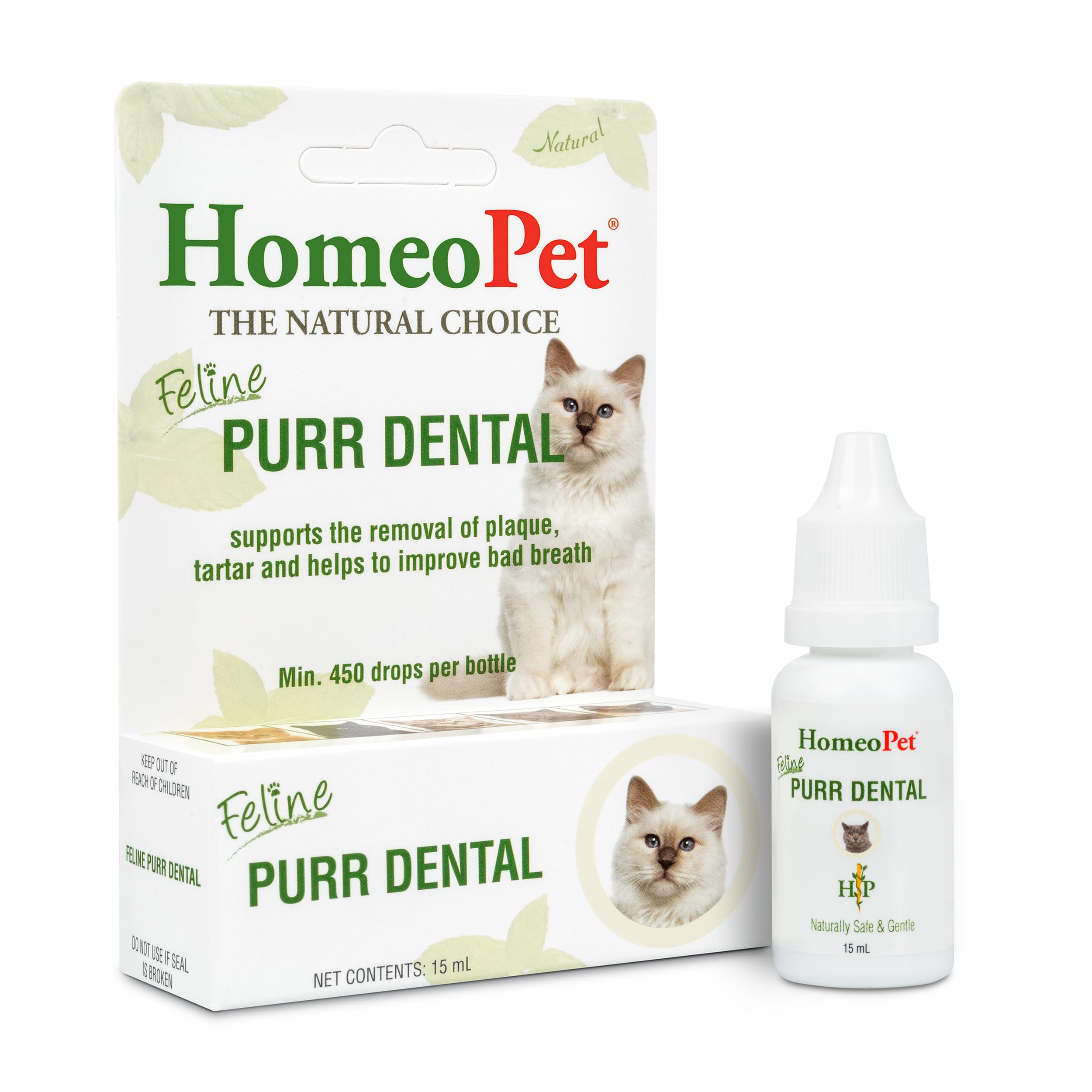 HomeoPet Feline Purr Dental bottle front showing natural dental care support