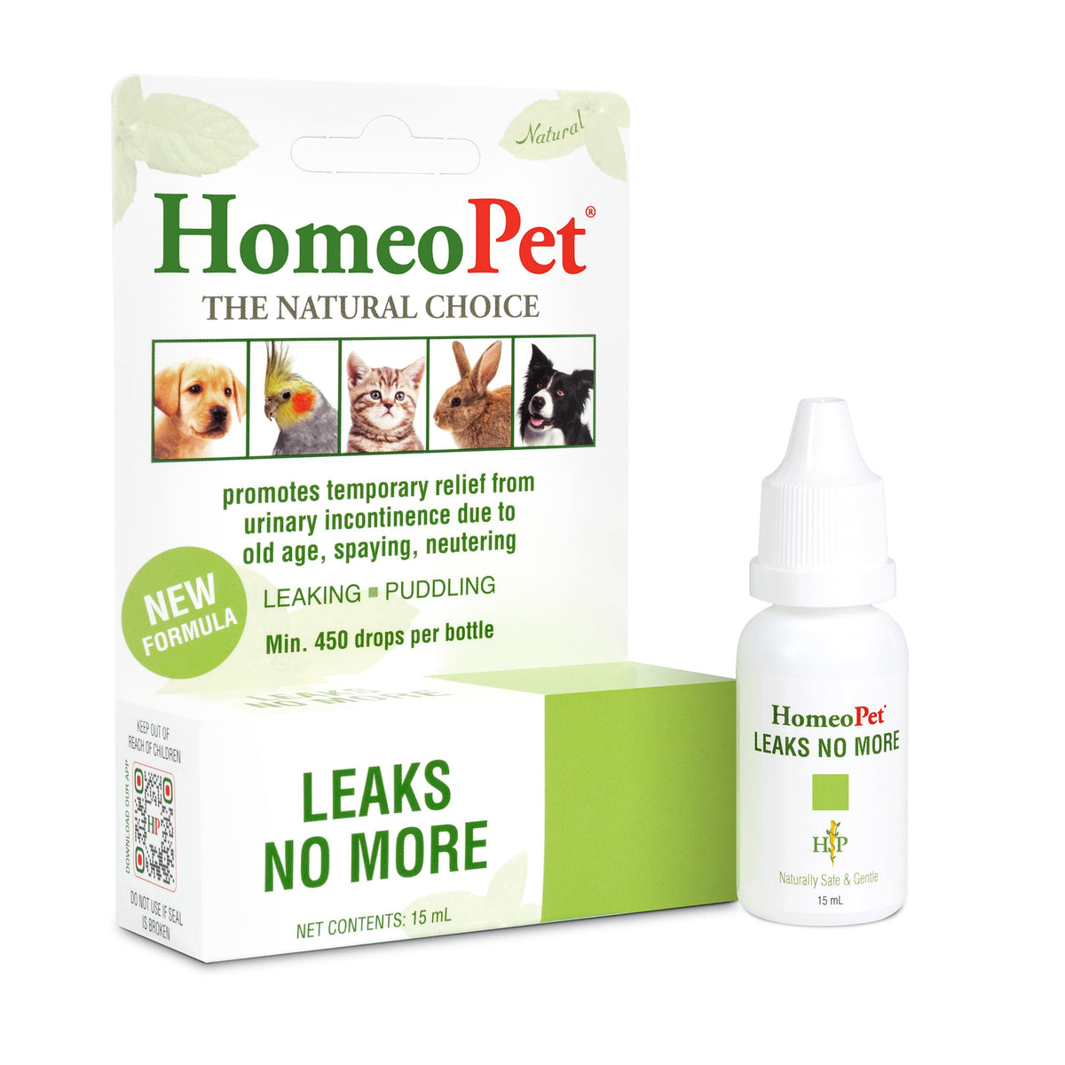 HomeoPet Leaks No More bottle-pour enables easy pet dosing.