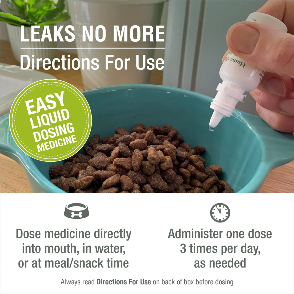 HomeoPet Leaks No More dosing-routine helps structured care for urinary support.