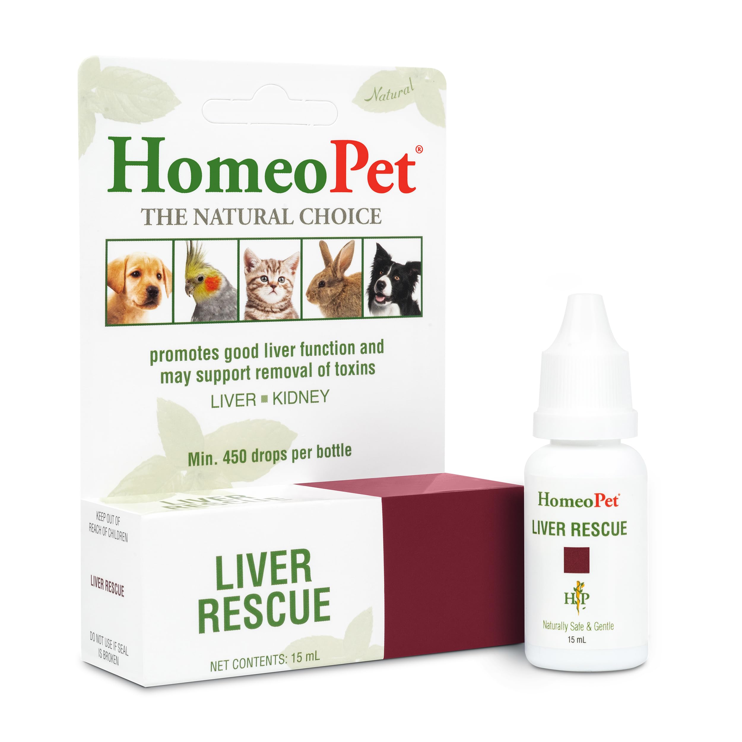 HomeoPet Liver Rescue bottle label shows natural liver support for pets.