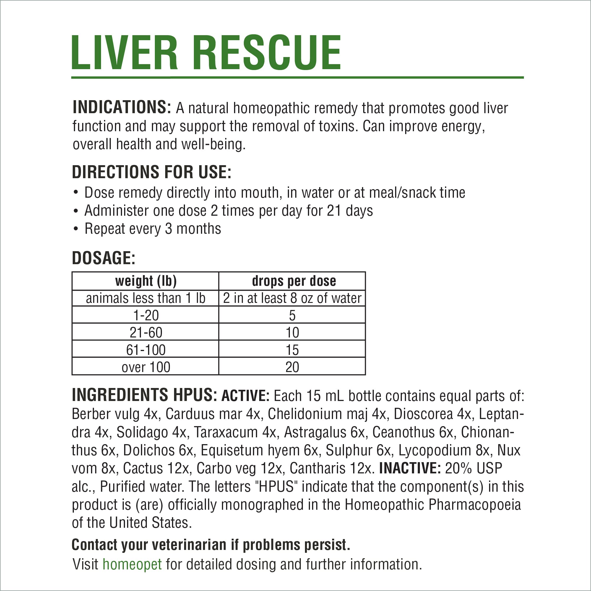 HomeoPet Liver Rescue intended for small pets like birds and rabbits.