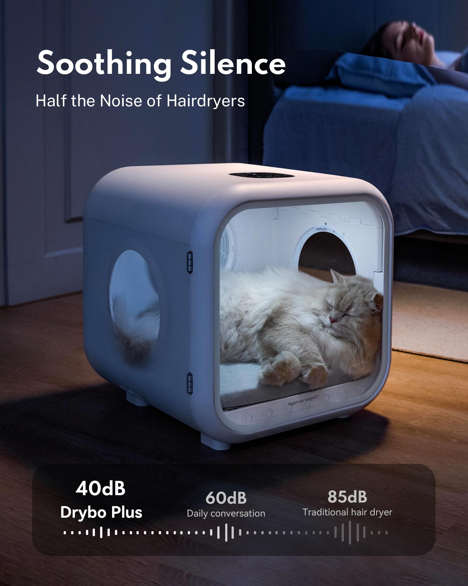 HomeRunPet Cat Dryer temperature control for safe, precise sessions